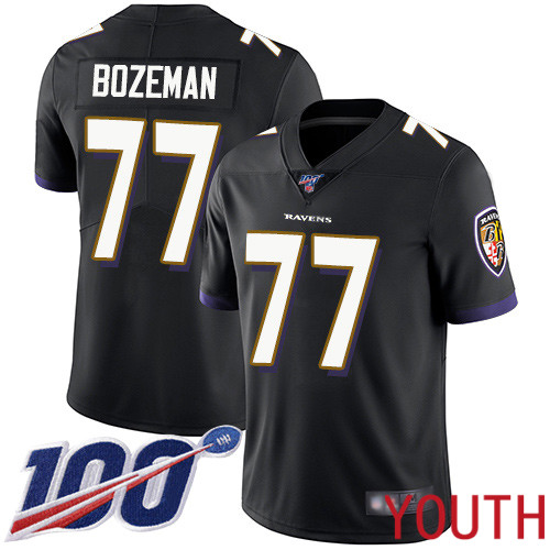 Baltimore Ravens Limited Black Youth Bradley Bozeman Alternate Jersey NFL Football #77 100th Season Vapor Untouchable->youth nfl jersey->Youth Jersey